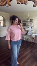 Back Bow Stiped Crew Neck Top