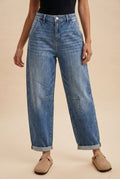 Stretch Denim Loose Fit Roll Up Barrel-leg