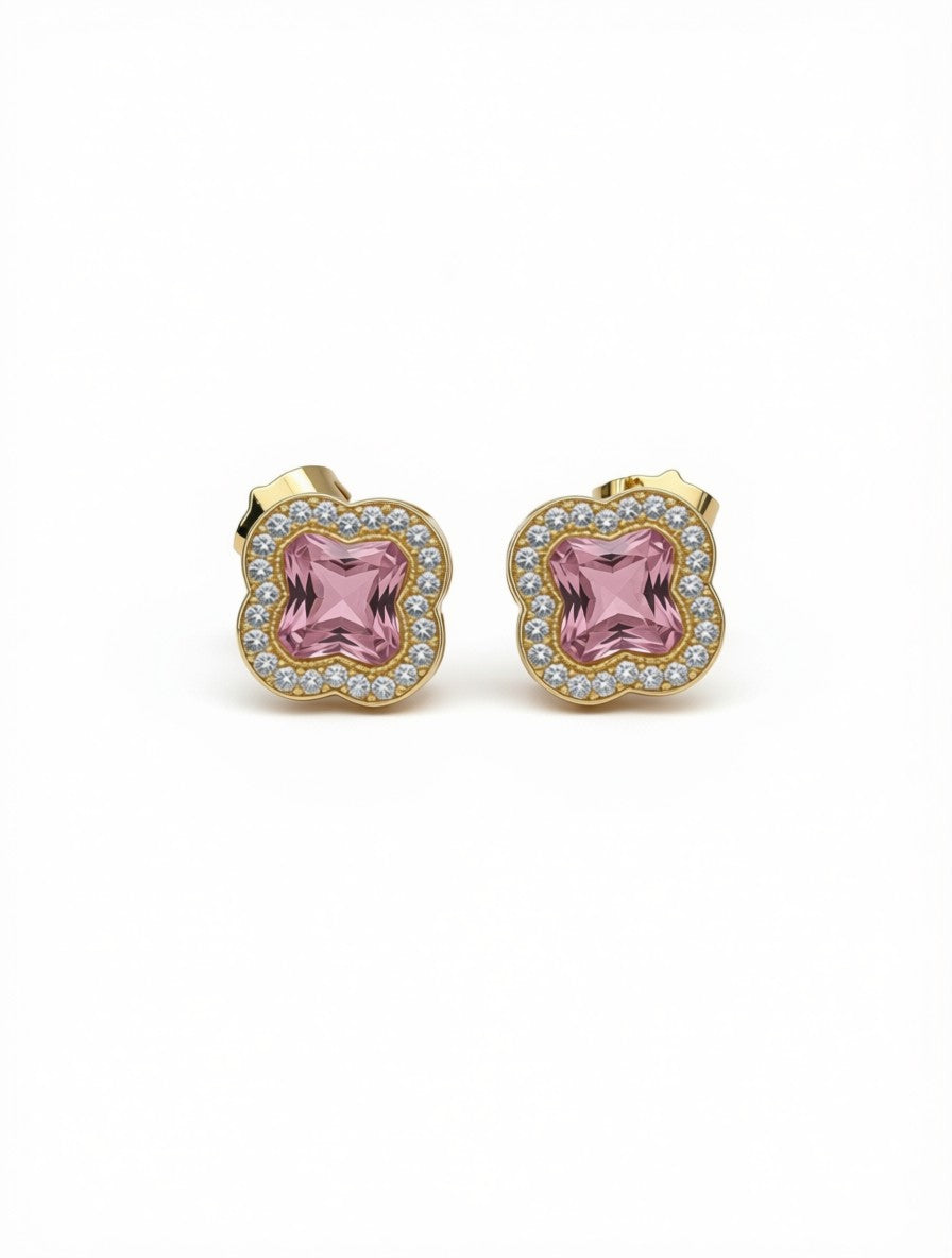 Pink Crystal Flower Stud Earrings