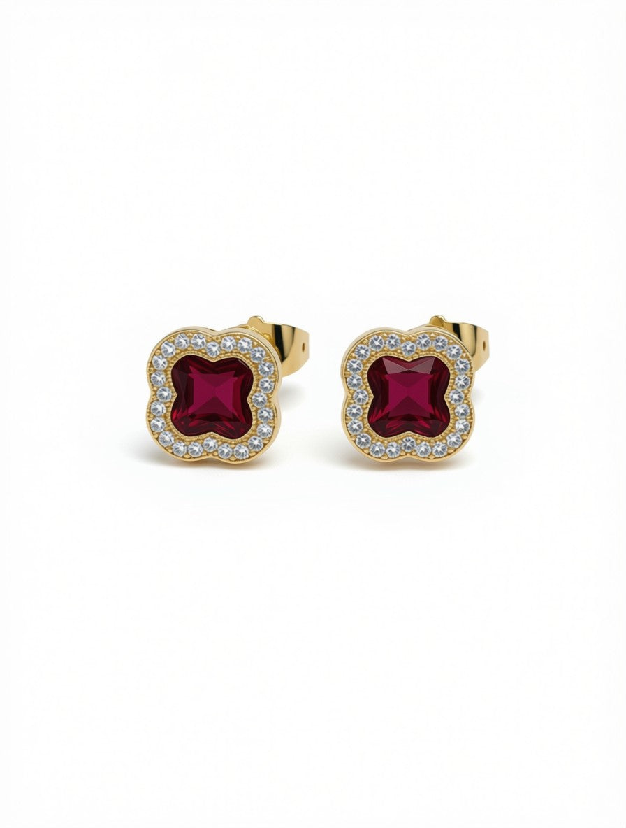 Red Crystal Flower Earrings